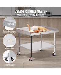 Hongge Stainless Steel Kitchen Work Table on Locking Casters