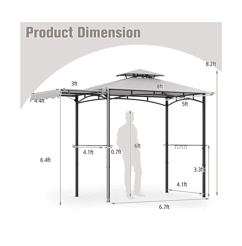 Boyel Living 11 x 5 Feet Grill Gazebo with Side Awning and Double-Tiered Top
