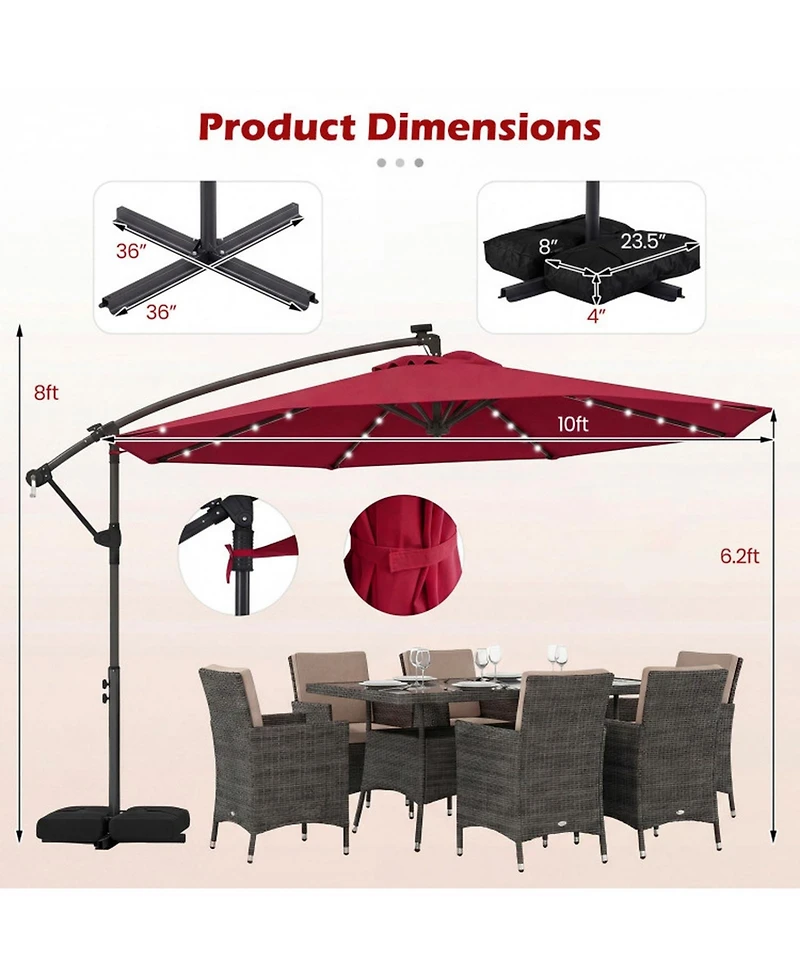 Gouun 10-Foot Solar Led Offset Cantilever Patio Umbrella