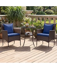Gouun 3-Piece Rattan Bistro Chair Set with 2-Tier Tempered Glass Side Table