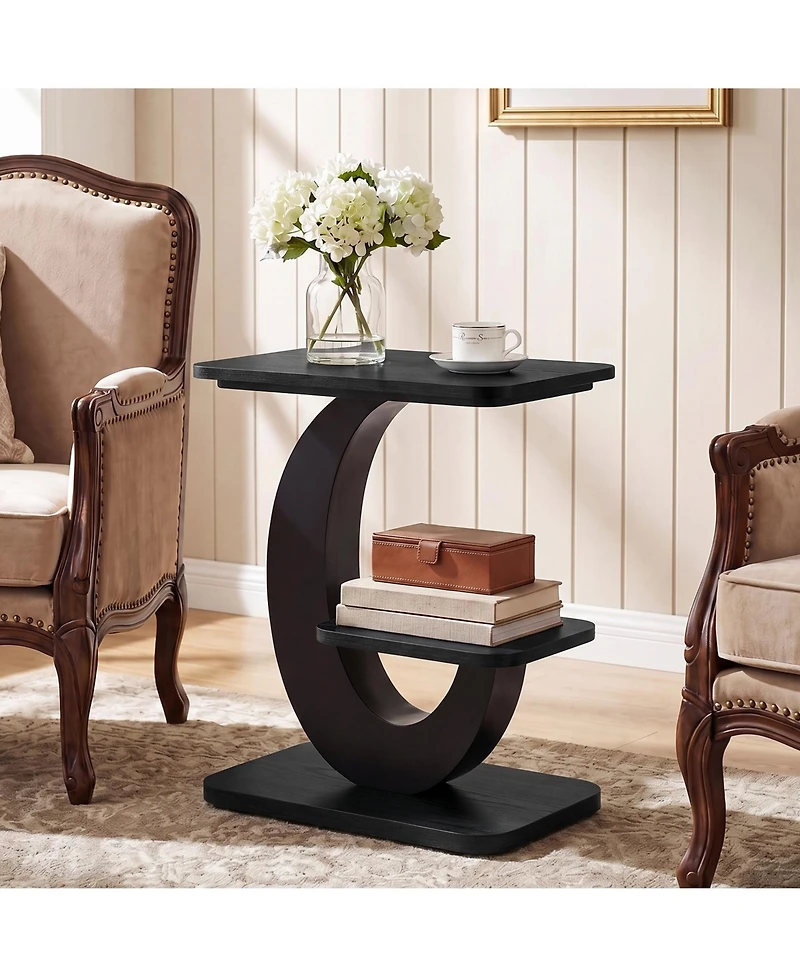 Tribesigns Side Table Set of 2, 2-Tier Narrow End Table, Industrial Wooden with Metal Arc-Shaped Frame
