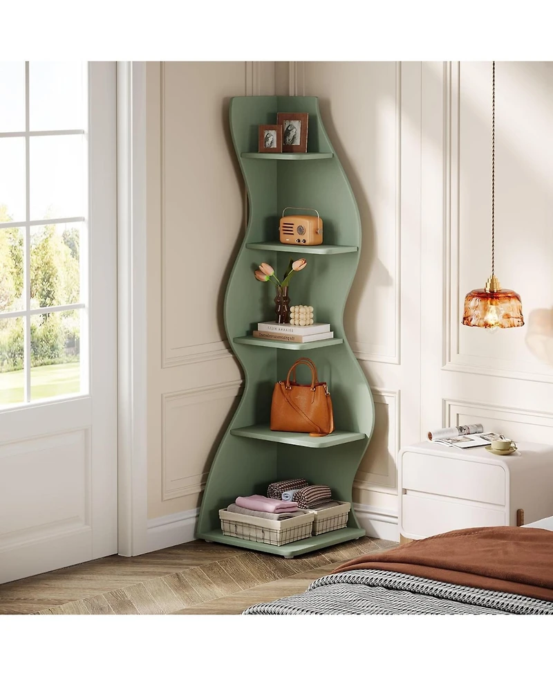 Tribesigns 5-Tier Wavy Corner Bookshelf with Curved Design