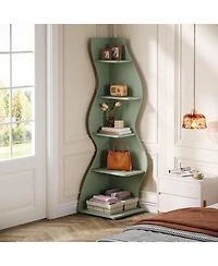 Tribesigns 5-Tier Wavy Corner Bookshelf with Curved Design