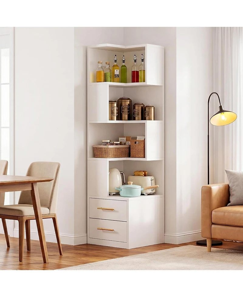 Tribesigns 5-Tier Corner Bookshelf with 2 Drawers