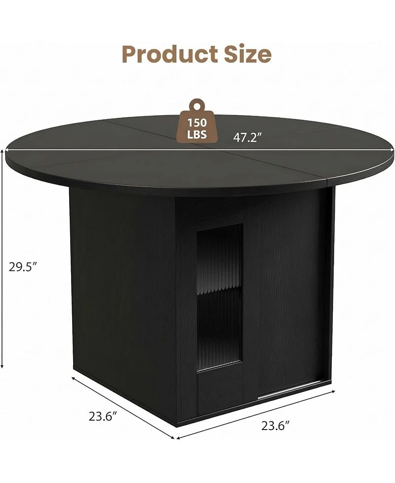gaomon 47-inch Round Dining Table with Storage for 4-6, Farmhouse Wooden Circle and 2-Tier Shelf Room Kitchen