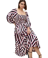 City Chic Plus Long-Sleeve Stripe Shirred Maxi Dress