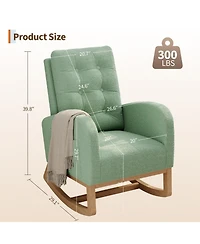 homfan Nursing Rocking Chair with Footrest for Nursery, Upholstered Glider Rocker High Backrest, Wood Base Comfortable Lounge