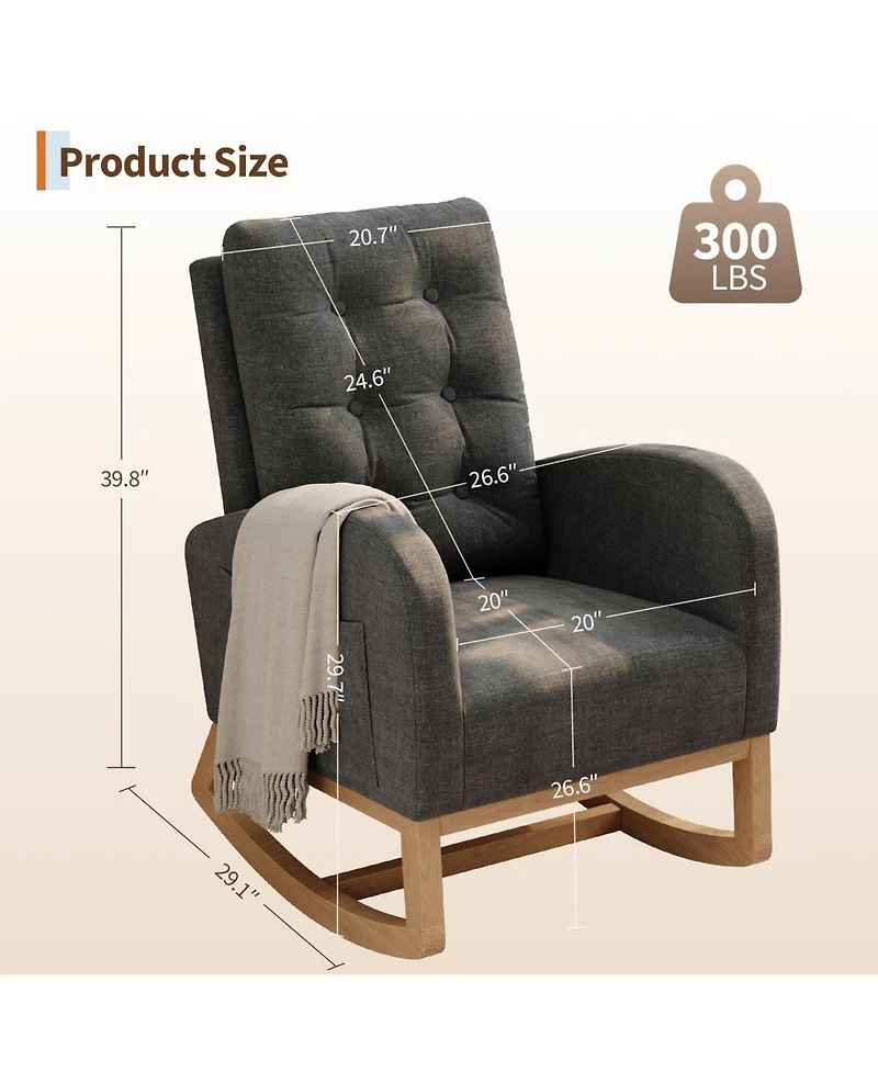 homfan Nursing Rocking Chair with Footrest for Nursery, Upholstered Glider Rocker with High Backrest, Wood Base Comfortable Lounge Chair