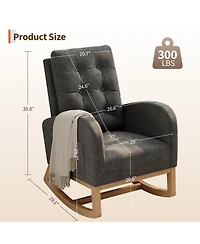 homfan Nursing Rocking Chair with Footrest for Nursery, Upholstered Glider Rocker with High Backrest, Wood Base Comfortable Lounge Chair