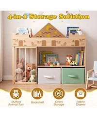 Sugift 4-in-1 Toy Storage Organizer with Stuffed Animal Storage Open Shelves and 2 Fabric Drawers