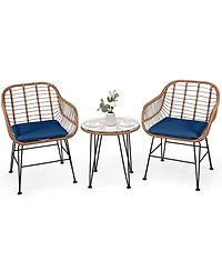 Gouun Outdoor Rattan Bistro Conversation Set with Round Glass Side Table