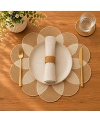 Dainty Home Maui 15" Flower Shaped Jute and Paper Placemats Set of 4 - Durable Table Mats