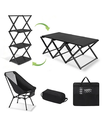 Piscifun 2-in-1 Folding Camping Set 3 Tier Storage Rack Heavy Duty Portable Outdoor Gear