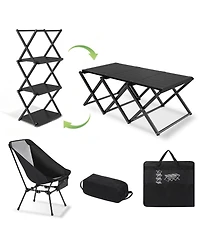 Piscifun 2-in-1 Folding Camping Set 3 Tier Storage Rack Heavy Duty Portable Outdoor Gear