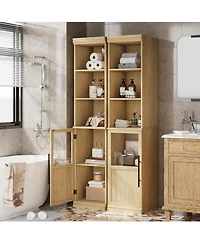 homfan Tall Bathroom Cabinet with Glass Door and Open Shelves, Narrow Storage for Bathroom, Living Room, Kitchen