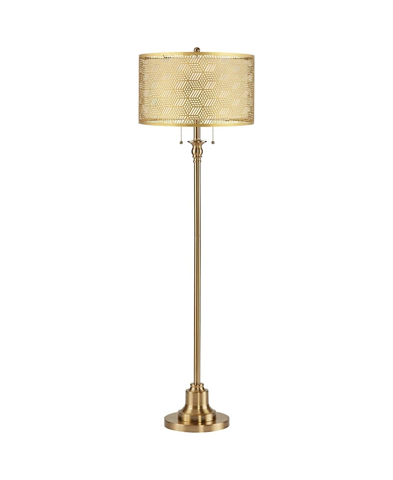 360 Lighting Dyna 58"H Antique Brass and Laser Cut Shade 2-Light Floor Lamp