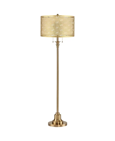 360 Lighting Dyna 58"H Antique Brass and Laser Cut Shade 2-Light Floor Lamp