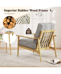 Gymax 2 Piece Modern Accent Chair Upholstered Leisure Armchair with Rubber Wood Armrests and Legs