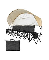 Hongge 6 Seat Folding Sideline Bench with Sunshade Canopy Cup Holders and Storage Pockets for Outdoor Events