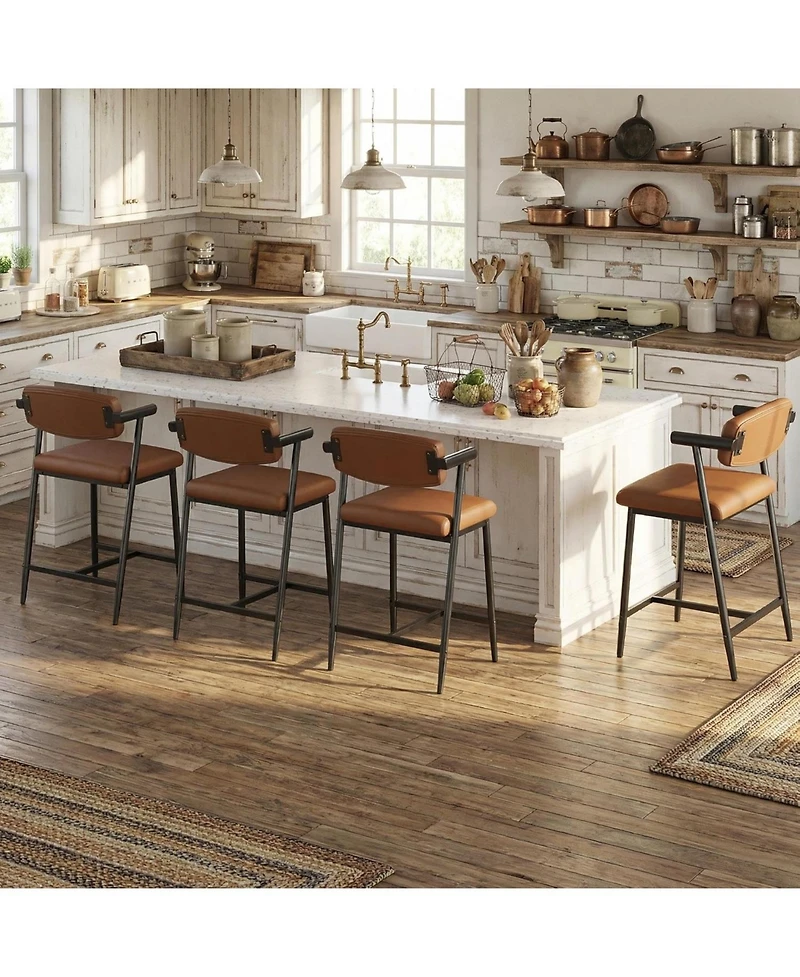 homfan Set of 6 Faux Leather Counter Height Bar Stools with Arms and Back, 400 lb Capacity