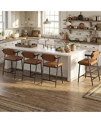 homfan Set of 6 Faux Leather Counter Height Bar Stools with Arms and Back, 400 lb Capacity
