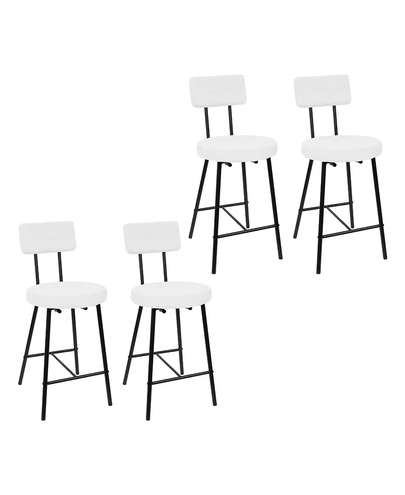homfan Modern Upholstered Stools Set of 4, Round Padded Seats, Black Metal Legs, Curved Back and Footrest, for Kitchen Island, Dining Room and Cafe
