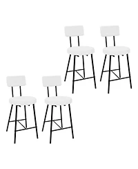 homfan Modern Upholstered Stools Set of 4, Round Padded Seats, Black Metal Legs, Curved Back and Footrest, for Kitchen Island, Dining Room and Cafe