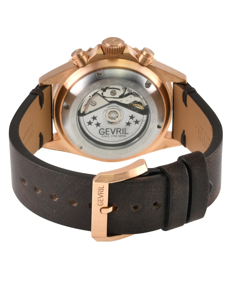 Gevril Men's Swiss Made Wallstreet Swiss Automatic Italian Leather Strap Watch