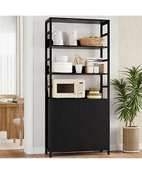 homfan 71" Tall Bookshelf with Doors, Industrial Standing Shelf 3-Tier and Metal Frame, Bookcase Adjustable Rails for Living Room