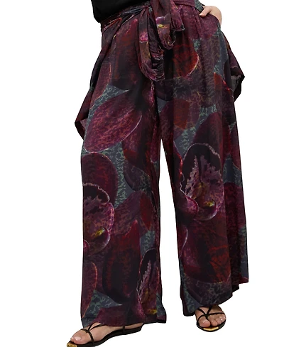 City Chic Plus Piper Orchid Print Wide Leg Pant