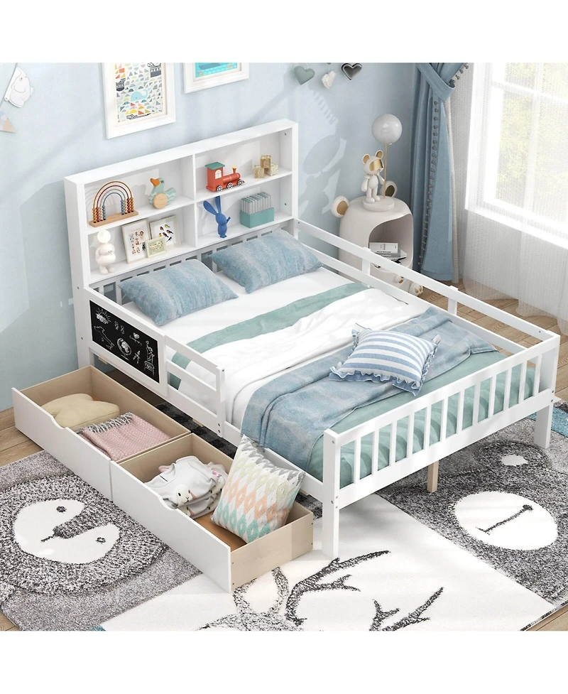 Costway Bed Frame with 2 Drawers Bookcase board Full-length