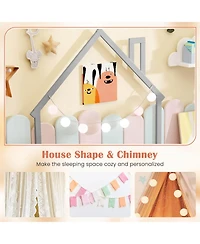 Costway Twin Floor Bed for Kids with Chimney Headboard and Handrail