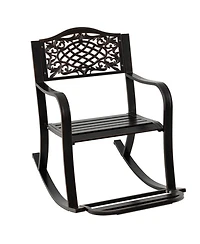 Gouun Cast Aluminum Outdoor Patio Rocking Chair with Footrest, Curved Armrests and Floral Backrest