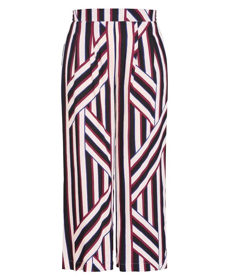 City Chic Plus Haylee Pull-On Wide-Leg Stripe Pants