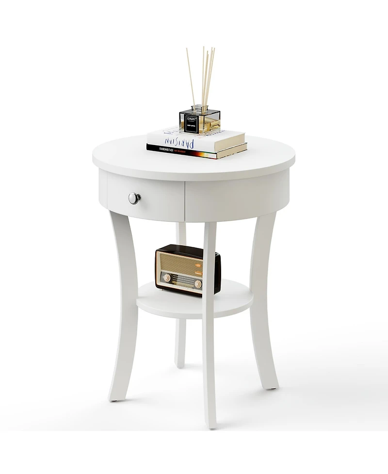 Costway 2-tier Side End Sofa Table Round Nightstand for Bedroom Living Room