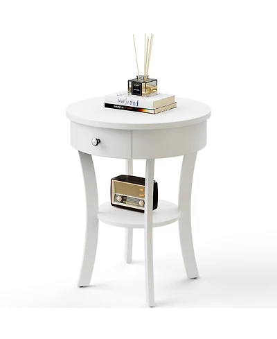 Costway 2-tier Side End Sofa Table Round Nightstand for Bedroom Living Room