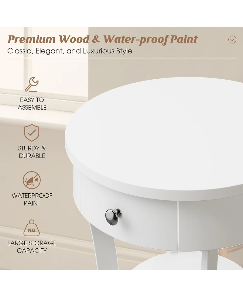 Costway 2-tier Side End Sofa Table Round Nightstand for Bedroom Living Room