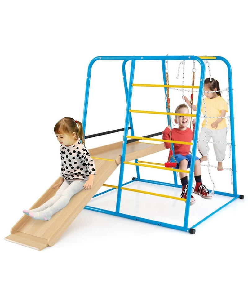 Hongge 6-in-1 Indoor Jungle Gym Playset with Adjustable Swing, 89" x 59" x 62", 220 lbs Capacity, Ages 3+