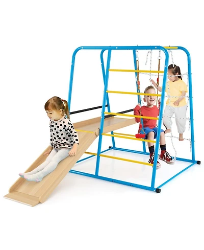 Hongge 6-in-1 Indoor Jungle Gym Playset with Adjustable Swing, 89" x 59" x 62", 220 lbs Capacity, Ages 3+
