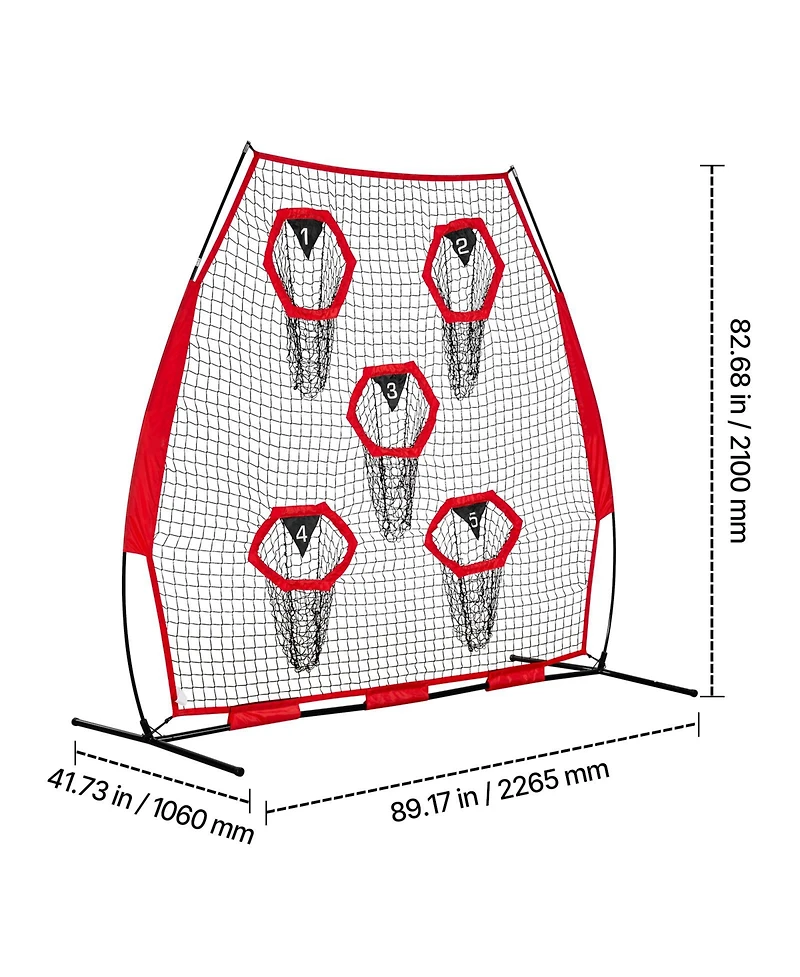 Hongge 7 x 7 ft Quarterback Throwing Practice Net Featuring 5 Target Pockets and Reinforced Base for Passing Drills