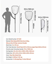 Hongge Foldable Fish Landing Net with 76 in Telescopic Aluminum Handle Built-In Scale and Silicone Mesh