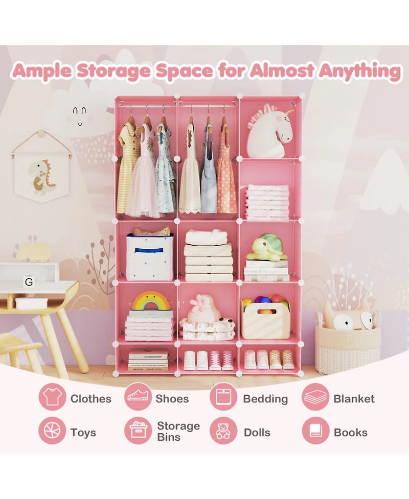 Hongge Modular Kids Wardrobe Closet Organizer with 13 Storage Cubes