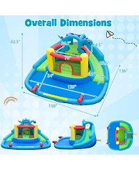Hongge Dinosaur Inflatable Water Slide Bounce House with Double Slides and Splash Pool, Oxford Cloth, Holds 3 Players, Ages 3-10