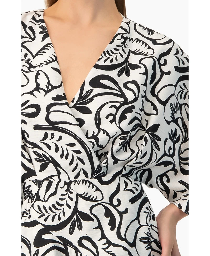 Ivonne Women's Swirl Botanical Print 3/4 Sleeve Fit-and-Flare Mini Dress