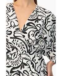 Ivonne Women's Swirl Botanical Print 3/4 Sleeve Fit-and-Flare Mini Dress