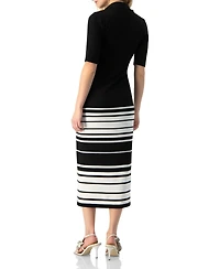 Ivonne Women's Ribbed-Knit Colorblock-Stripe Fitted Midi Dress