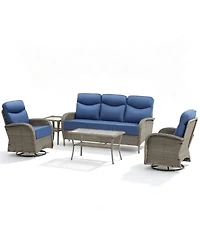 Pocassy 5-Piece Patio Furniture Pe Wicker Outdoor Conversation Set with 6" Cushion,All-Weather Rattan Swivel Rocker Chairs Couch Tables