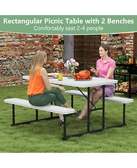 Gouun Rectangular Hdpe Picnic Table with Benches and Umbrella Hole, 59 inches