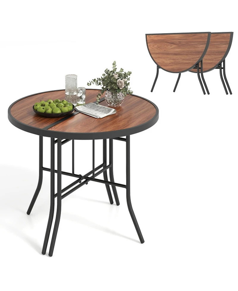 Gouun Outdoor Half-Round Folding Event Table with Metal Frame, 35.5 in Wide for Patio and Garden