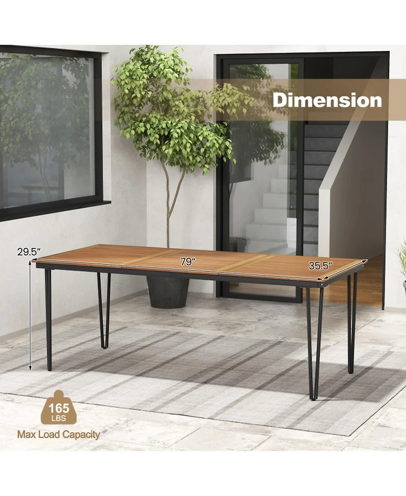 Gouun 79 in Acacia Wood Outdoor Dining Table for 8 with Umbrella Hole